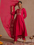 Janasya Women's Pink Silk Blend Yoke Embroidered A-line Kurta Set